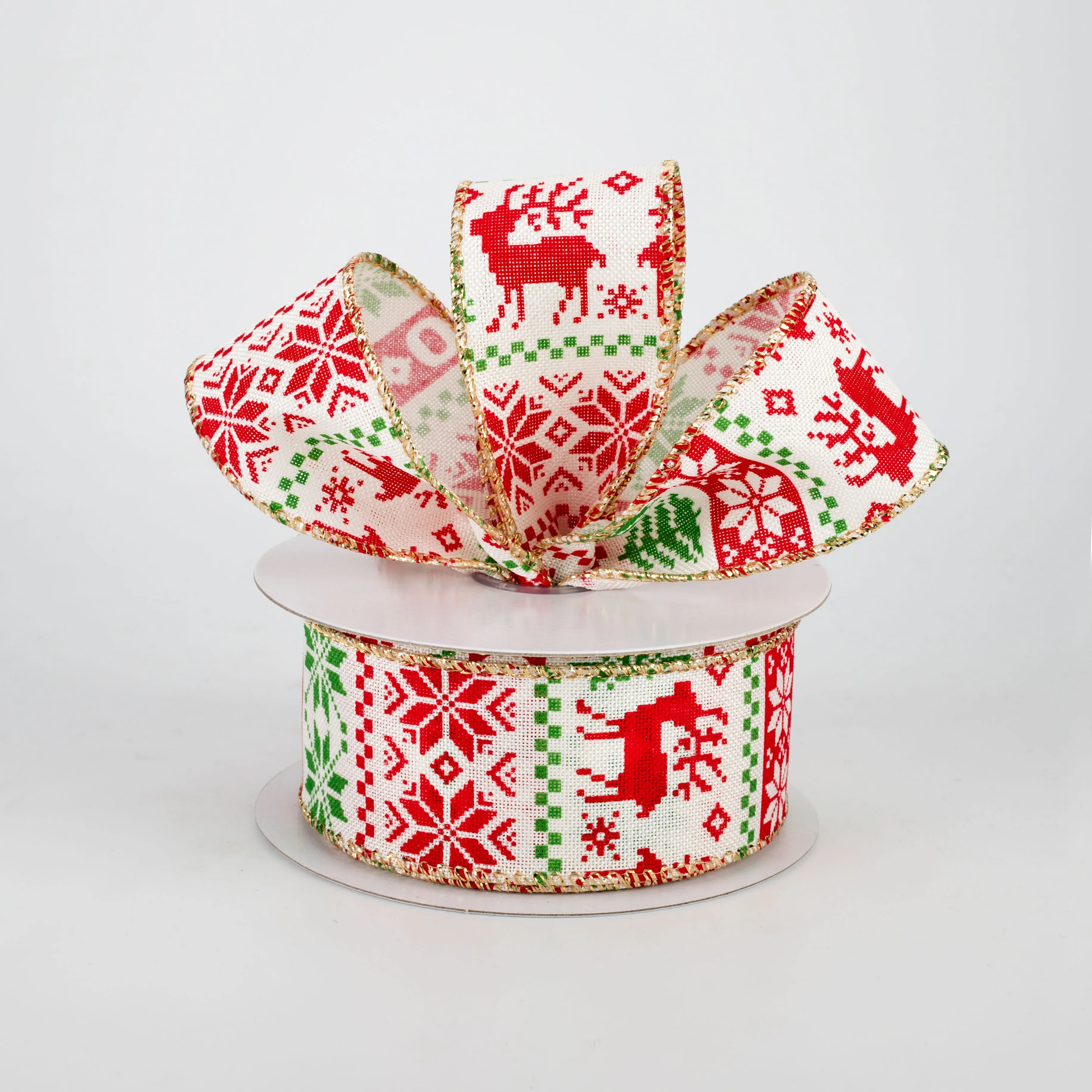 1.5" Holiday Sweater Ribbon: Red, Green, Gold (10 Yards)