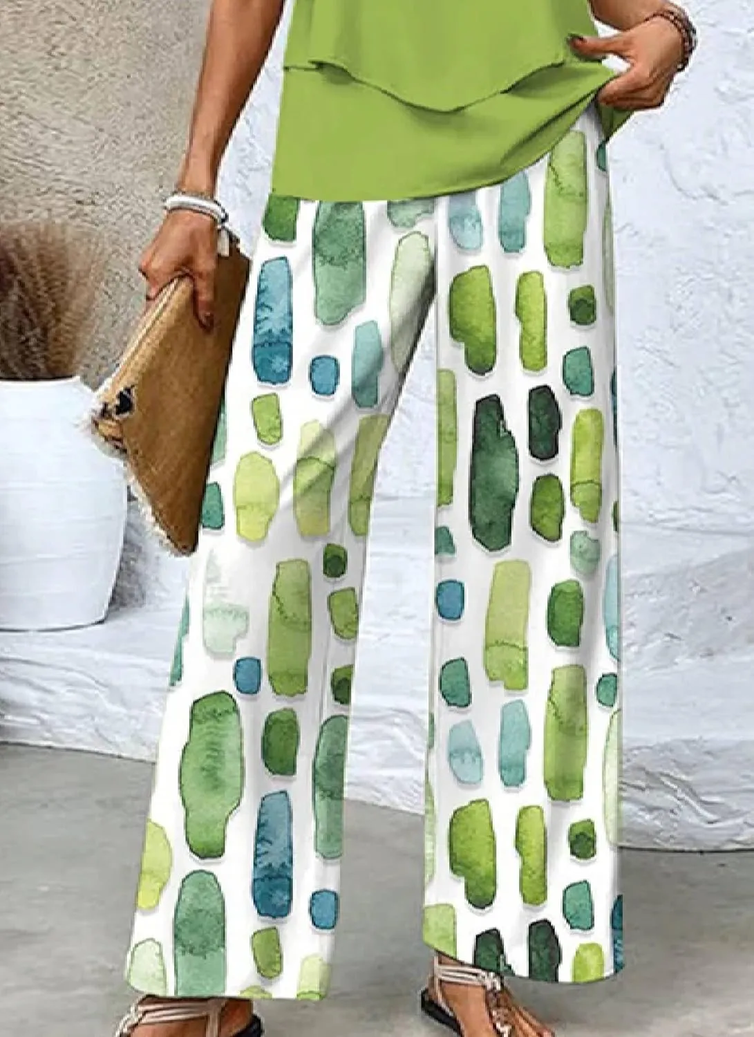 2 Piece Sets for Women Polka Dots Square Neck Tops Wide Leg Crop Pants Vacation Summer Travel Outfits