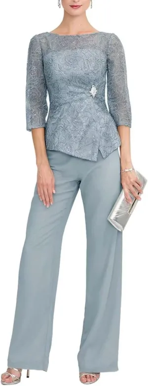 2 Pieces Mother of The Bride Dress Pant Suits for Wedding Guest Groom Lace Evening Dress Formal