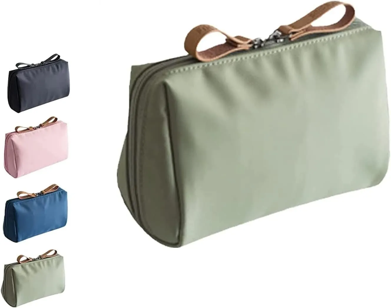 2023 New Travel Makeup Pouch for Women - Multifunctional Small Makeup Bag - PU Leather Waterproof Cosmetic Bag - with Cute Handle - for Travel Daily Use (Green)