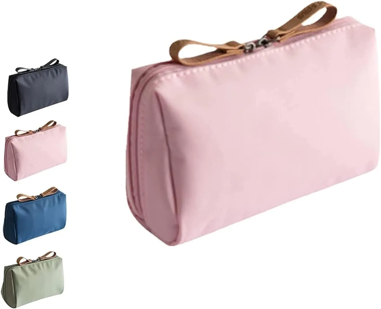 2023 New Travel Makeup Pouch for Women - Multifunctional Small Makeup Bag - PU Leather Waterproof Cosmetic Bag - with Cute Handle - for Travel Daily Use (Pink)