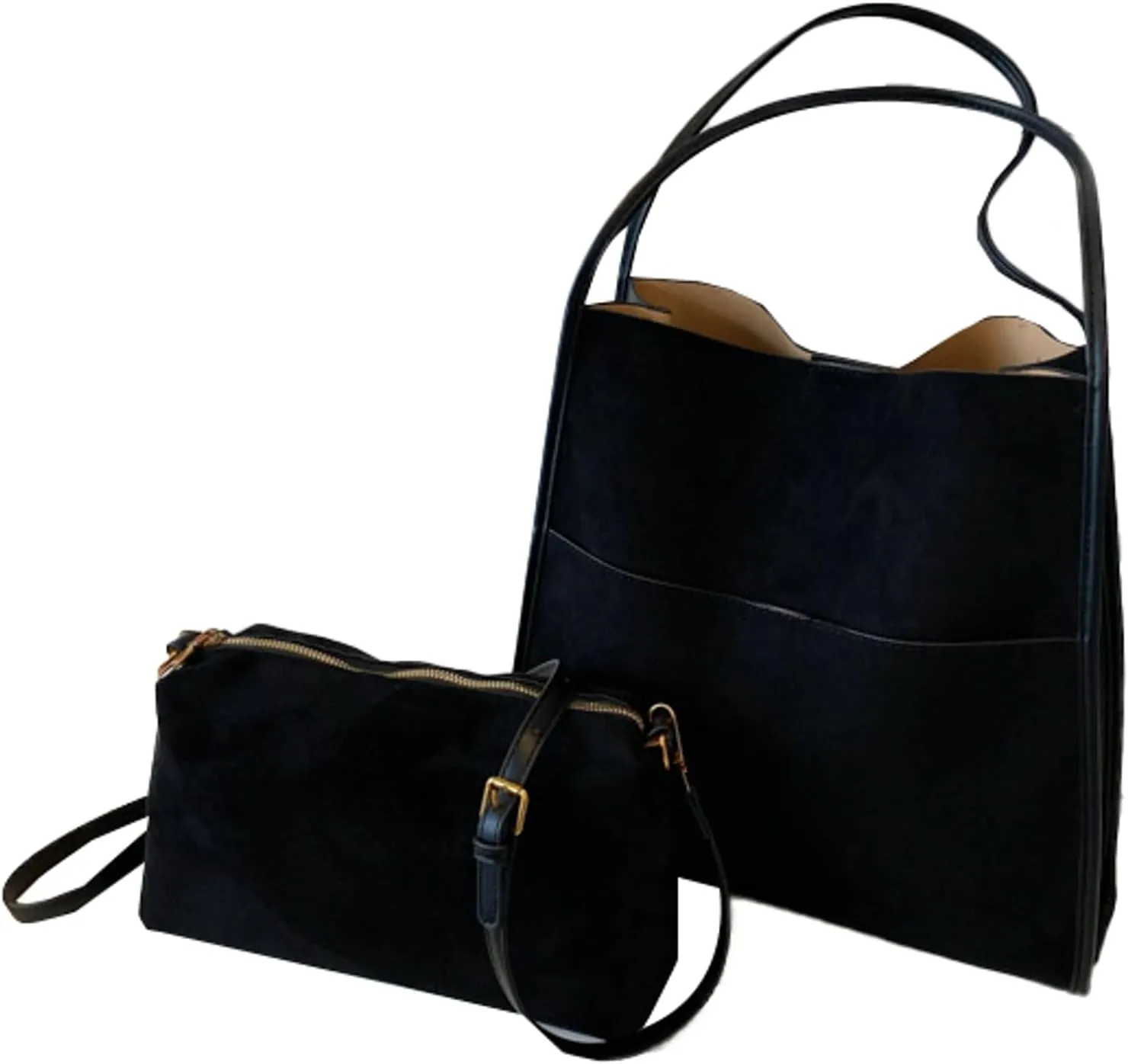 2024 Fall Women Suede PU Leather Tote Bag Large Capacity Shoulder Bag Vintage Bucket Bag with Pouch for Work Daily Use