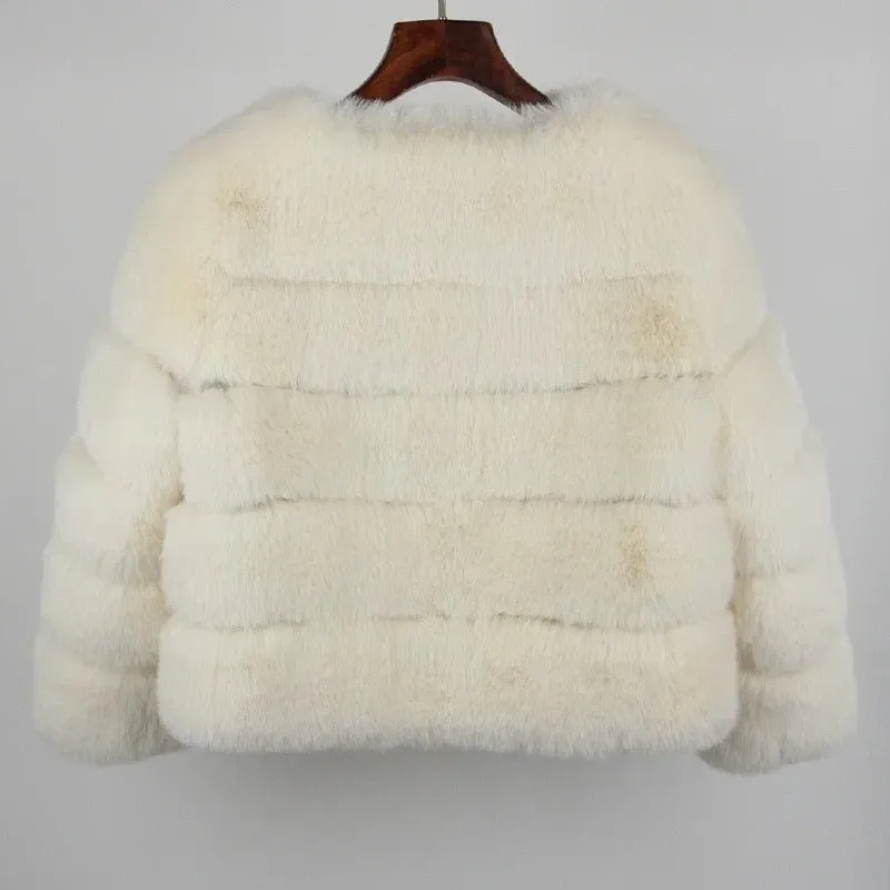 2024 Kunst pelzmantel neue Luxusmarke Winter jacke Frauen elegante dicke warme Oberbekleidung Streetwear gefälschte Fuchs Kaninchen fell Mode