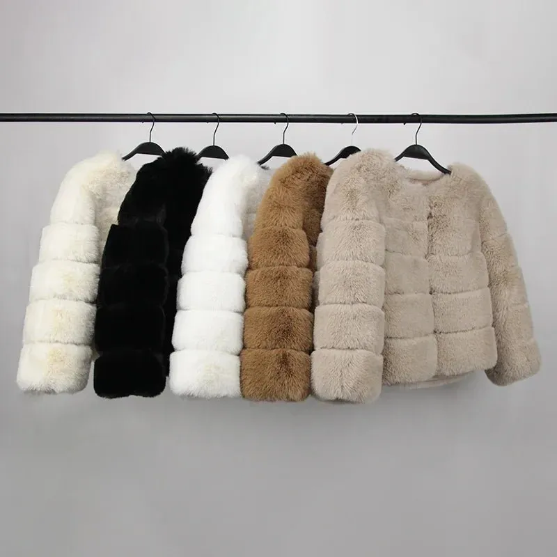 2024 Kunst pelzmantel neue Luxusmarke Winter jacke Frauen elegante dicke warme Oberbekleidung Streetwear gefälschte Fuchs Kaninchen fell Mode