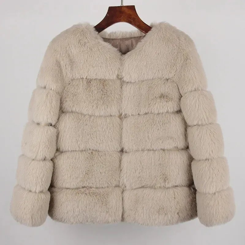 2024 Kunst pelzmantel neue Luxusmarke Winter jacke Frauen elegante dicke warme Oberbekleidung Streetwear gefälschte Fuchs Kaninchen fell Mode