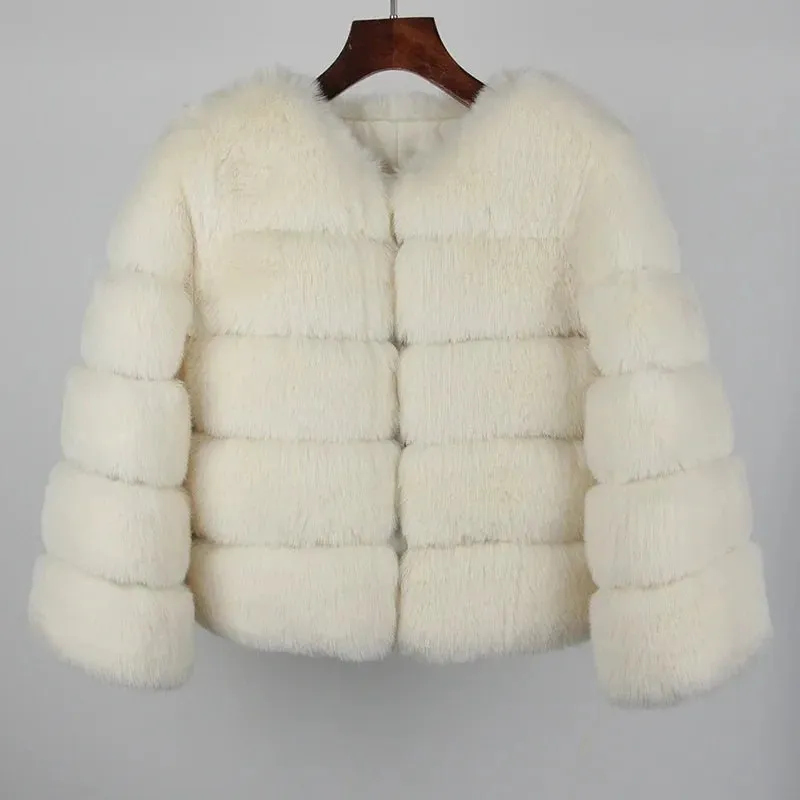 2024 Kunst pelzmantel neue Luxusmarke Winter jacke Frauen elegante dicke warme Oberbekleidung Streetwear gefälschte Fuchs Kaninchen fell Mode