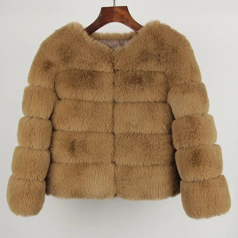 2024 Kunst pelzmantel neue Luxusmarke Winter jacke Frauen elegante dicke warme Oberbekleidung Streetwear gefälschte Fuchs Kaninchen fell Mode
