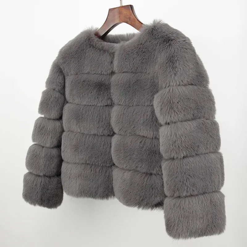 2024 Kunst pelzmantel neue Luxusmarke Winter jacke Frauen elegante dicke warme Oberbekleidung Streetwear gefälschte Fuchs Kaninchen fell Mode