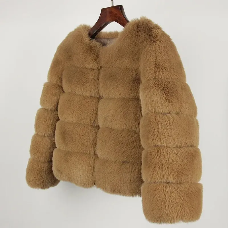 2024 Kunst pelzmantel neue Luxusmarke Winter jacke Frauen elegante dicke warme Oberbekleidung Streetwear gefälschte Fuchs Kaninchen fell Mode