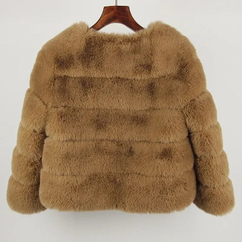 2024 Kunst pelzmantel neue Luxusmarke Winter jacke Frauen elegante dicke warme Oberbekleidung Streetwear gefälschte Fuchs Kaninchen fell Mode