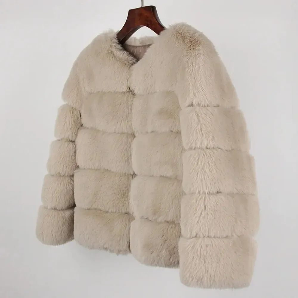 2024 Kunst pelzmantel neue Luxusmarke Winter jacke Frauen elegante dicke warme Oberbekleidung Streetwear gefälschte Fuchs Kaninchen fell Mode