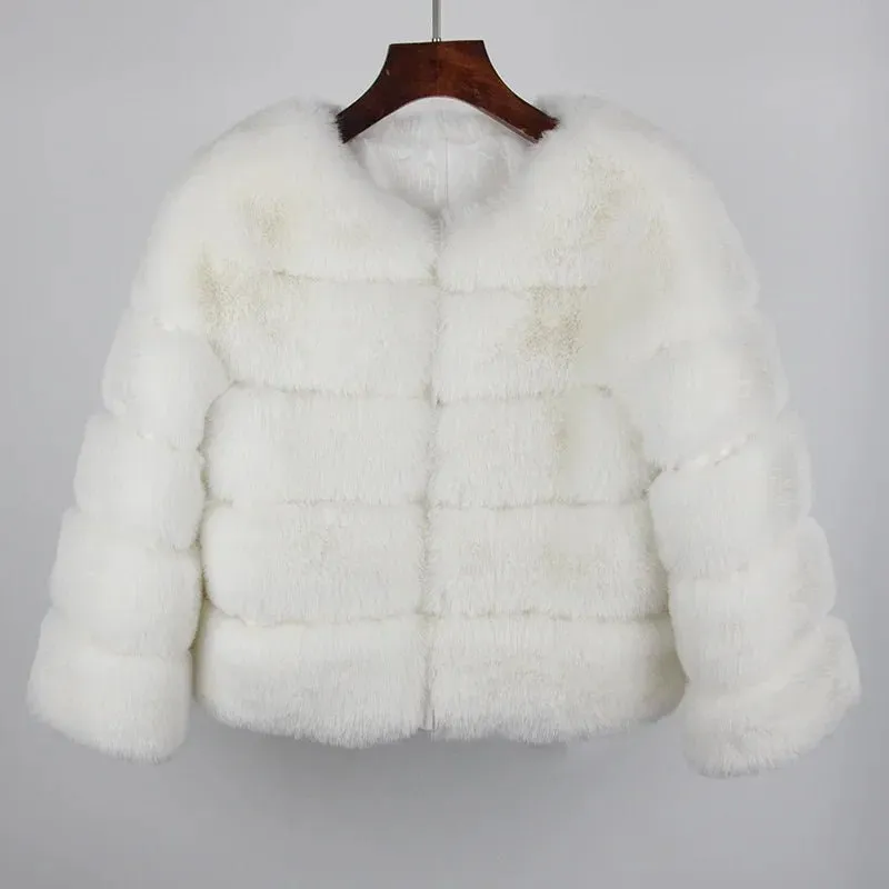 2024 Kunst pelzmantel neue Luxusmarke Winter jacke Frauen elegante dicke warme Oberbekleidung Streetwear gefälschte Fuchs Kaninchen fell Mode