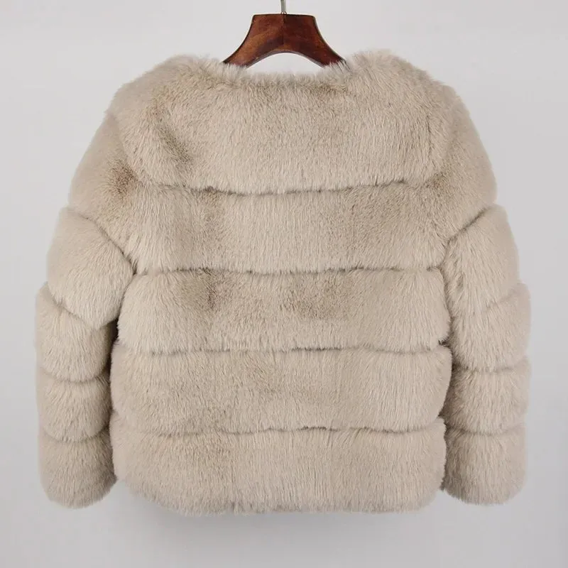 2024 Kunst pelzmantel neue Luxusmarke Winter jacke Frauen elegante dicke warme Oberbekleidung Streetwear gefälschte Fuchs Kaninchen fell Mode