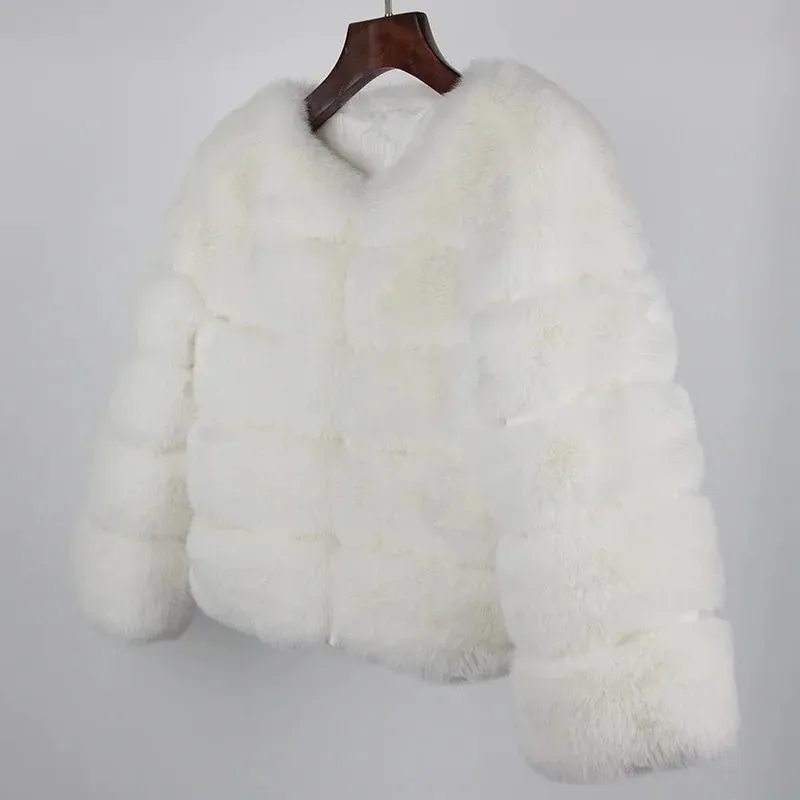 2024 Kunst pelzmantel neue Luxusmarke Winter jacke Frauen elegante dicke warme Oberbekleidung Streetwear gefälschte Fuchs Kaninchen fell Mode