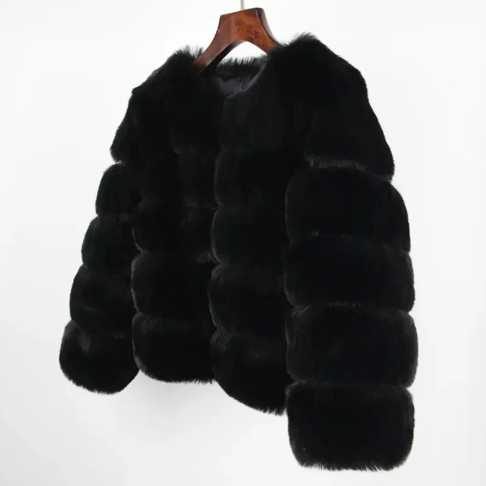 2024 Kunst pelzmantel neue Luxusmarke Winter jacke Frauen elegante dicke warme Oberbekleidung Streetwear gefälschte Fuchs Kaninchen fell Mode