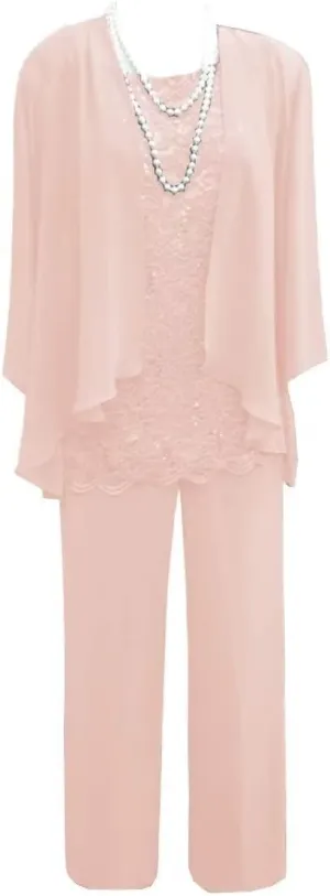 3 Piece Mother of The Bride Dress Pant Suit with Jacket Long Chiffon Formal Dresses for Women Wedding Guest