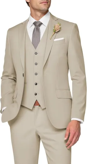 3 Piece Suit Men Slim Fit Wedding Suits for Mens Elegant One Button Jacket Single Breasted Vest Pants Set