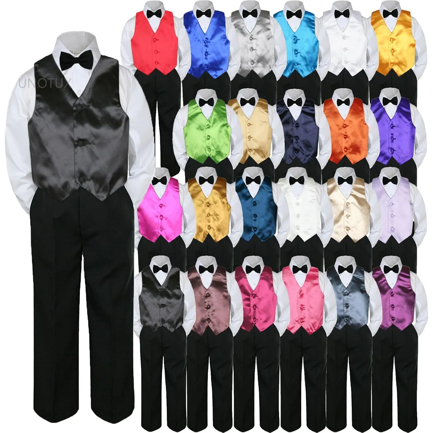 4pc Baby Toddler Kid Boys Gold Vest Black Pants Bow Tie Suits Set (5)