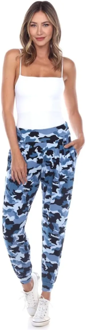 560C-Blue-M Womens Camo Harem Pants Blue - Medium