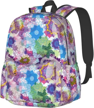 60s 70s Hippie Flowers Peace Sign Love Symbol Laptop Commuter Backpack Shoulder Bag Casual Back Pack Daypack Bags With Side Pockets For Work Travel Daily Use