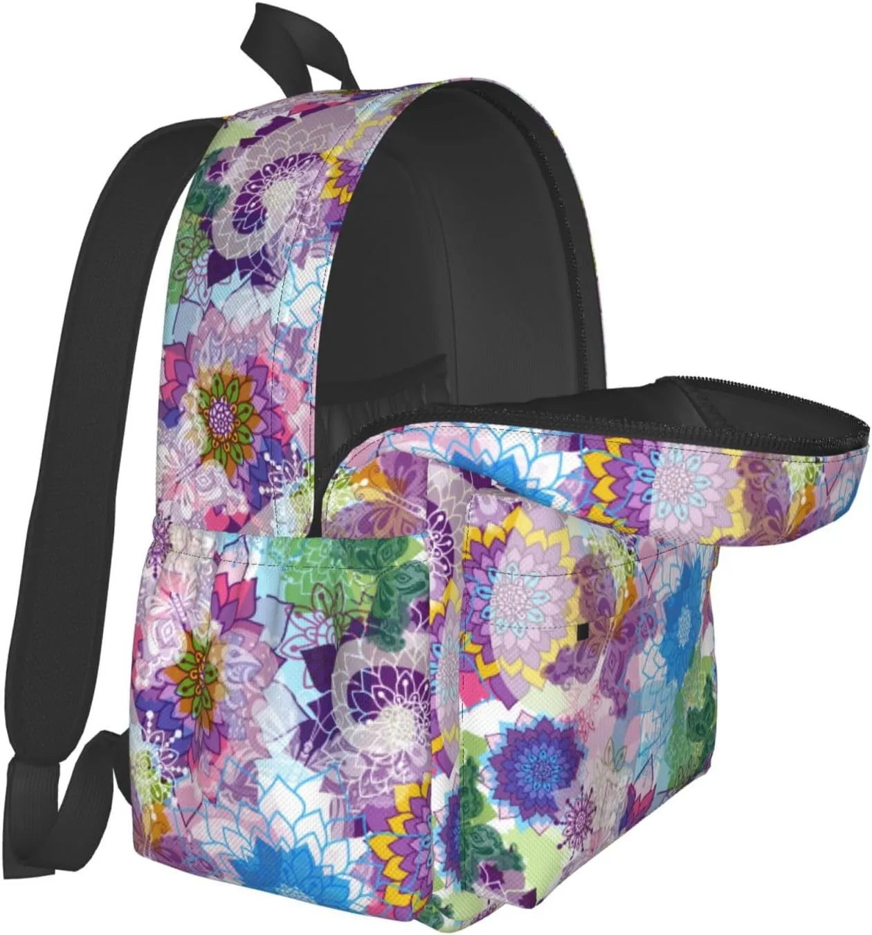 60s 70s Hippie Flowers Peace Sign Love Symbol Laptop Commuter Backpack Shoulder Bag Casual Back Pack Daypack Bags With Side Pockets For Work Travel Daily Use