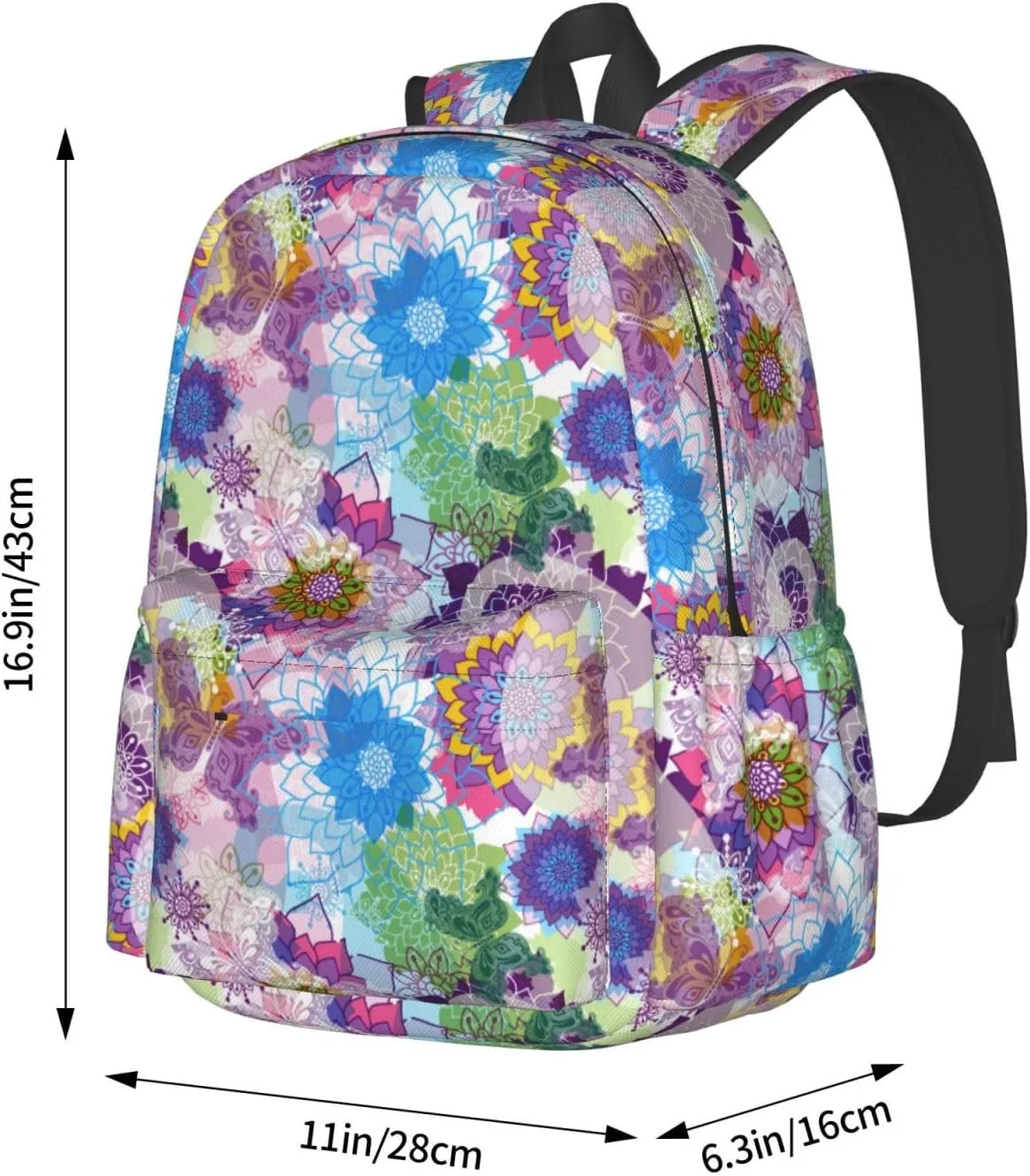 60s 70s Hippie Flowers Peace Sign Love Symbol Laptop Commuter Backpack Shoulder Bag Casual Back Pack Daypack Bags With Side Pockets For Work Travel Daily Use