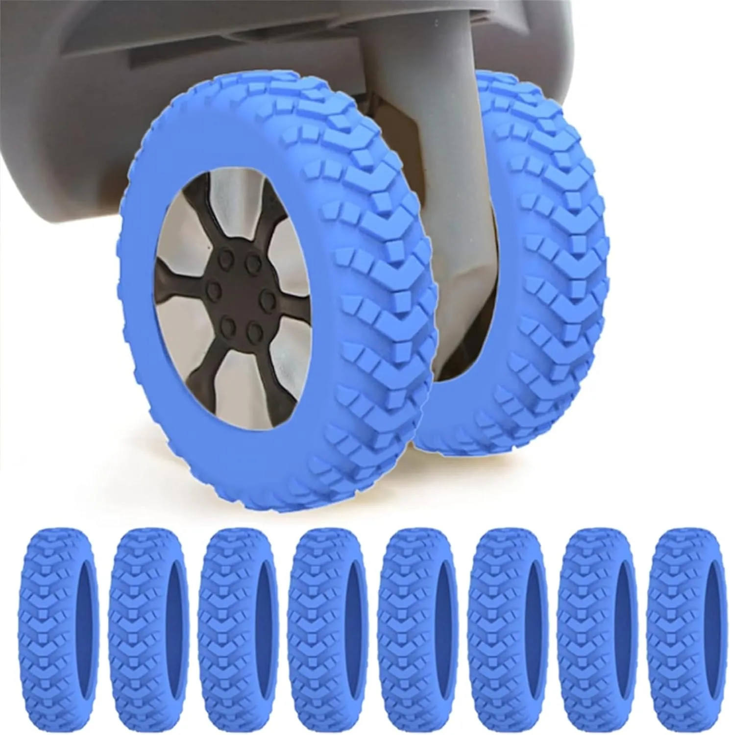 8 Pack Luggage Wheel Protector Covers for Travel Bags, Durable Silicone Suitcase Wheels Covers Fit for 5cm-7.5cm Wheels, Noise-Reducing, Anti-Slip Shock Proof Design (Blue)