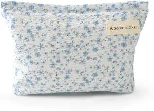 Aesthetic Makeup Bag Cotton, Quilted Floral Make up Bags, Make Up Pouch, Toiletry Bag Women, Floral makeup bag, Cosmetics Organizer Pouch, Pencil Case for Daily Use (Blue)