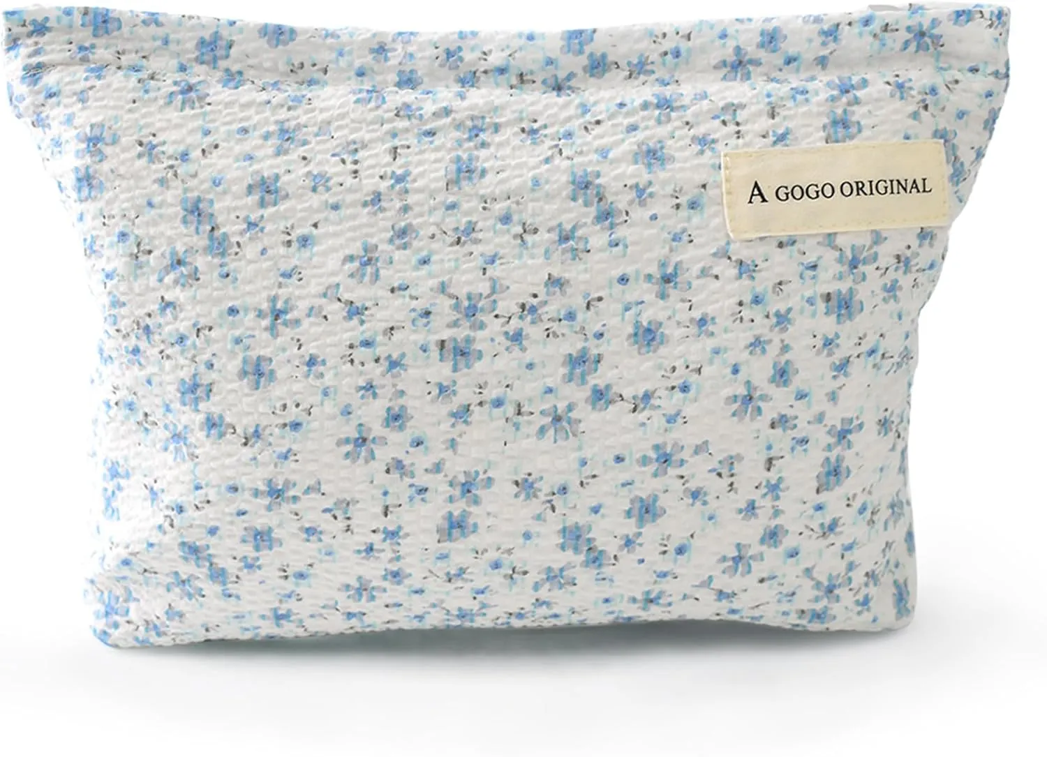 Aesthetic Makeup Bag Cotton, Quilted Floral Make up Bags, Make Up Pouch, Toiletry Bag Women, Floral makeup bag, Cosmetics Organizer Pouch, Pencil Case for Daily Use (Blue)