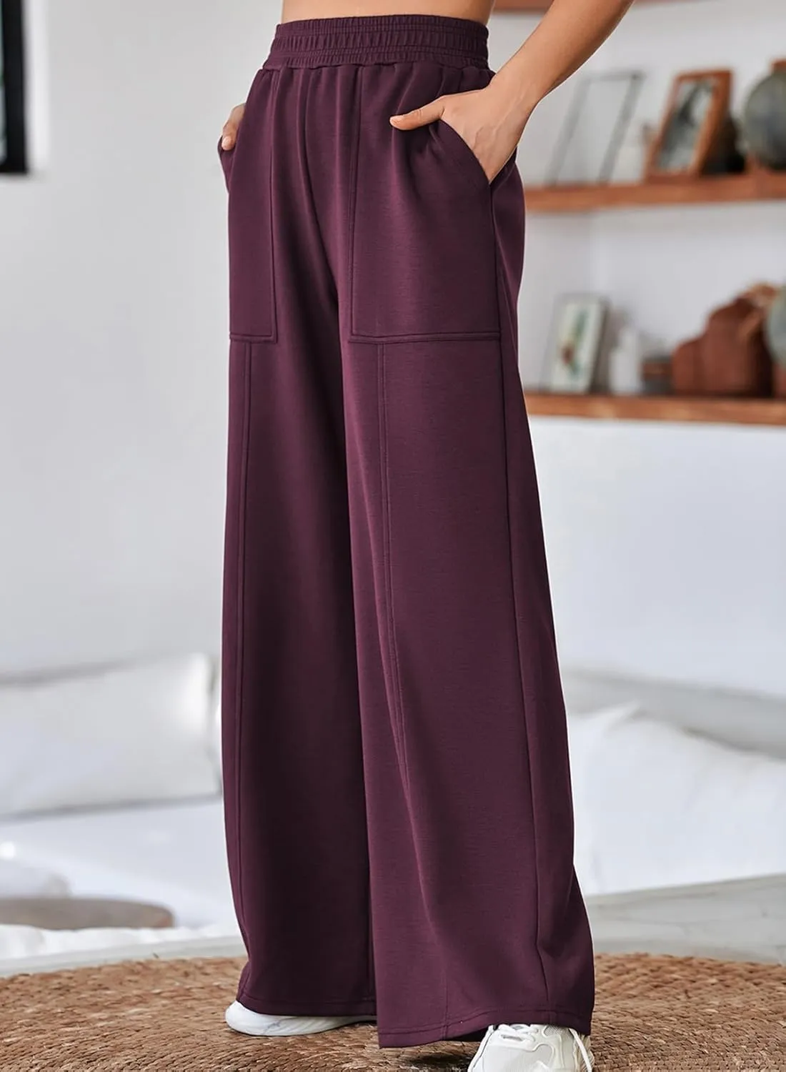 Aleumdr Women's Wide Leg Sweatpants Elastic High Waisted Long Pants Casual Loose Yoga Pants with Pockets 2025
