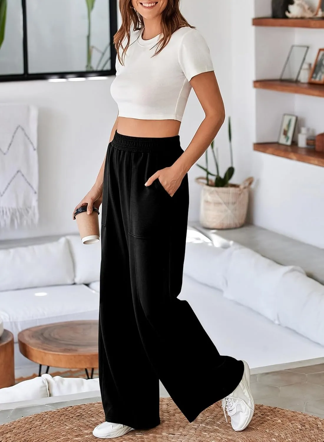 Aleumdr Women's Wide Leg Sweatpants Elastic High Waisted Long Pants Casual Loose Yoga Pants with Pockets 2025