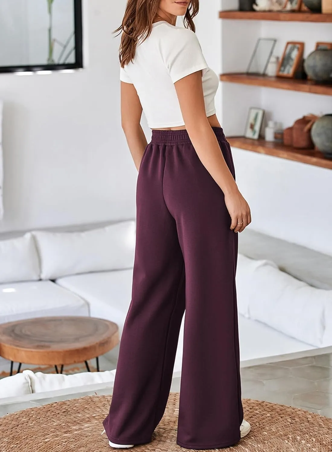 Aleumdr Women's Wide Leg Sweatpants Elastic High Waisted Long Pants Casual Loose Yoga Pants with Pockets 2025