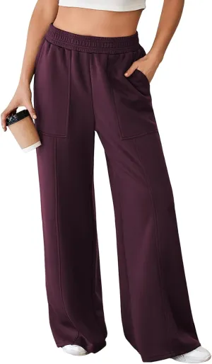 Aleumdr Women's Wide Leg Sweatpants Elastic High Waisted Long Pants Casual Loose Yoga Pants with Pockets 2025