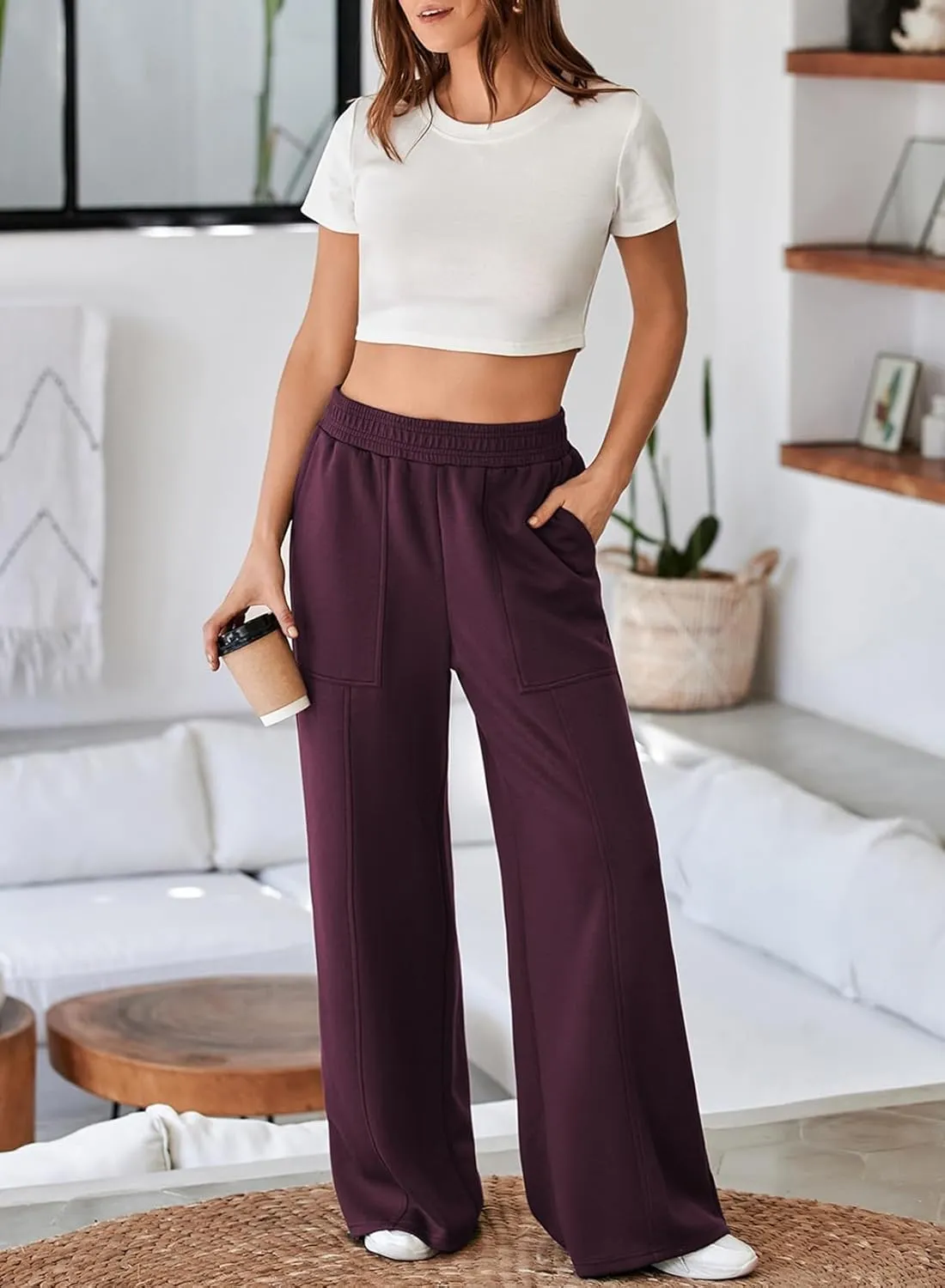 Aleumdr Women's Wide Leg Sweatpants Elastic High Waisted Long Pants Casual Loose Yoga Pants with Pockets 2025