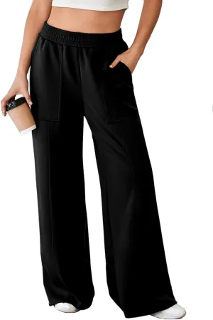 Aleumdr Women's Wide Leg Sweatpants Elastic High Waisted Long Pants Casual Loose Yoga Pants with Pockets 2025
