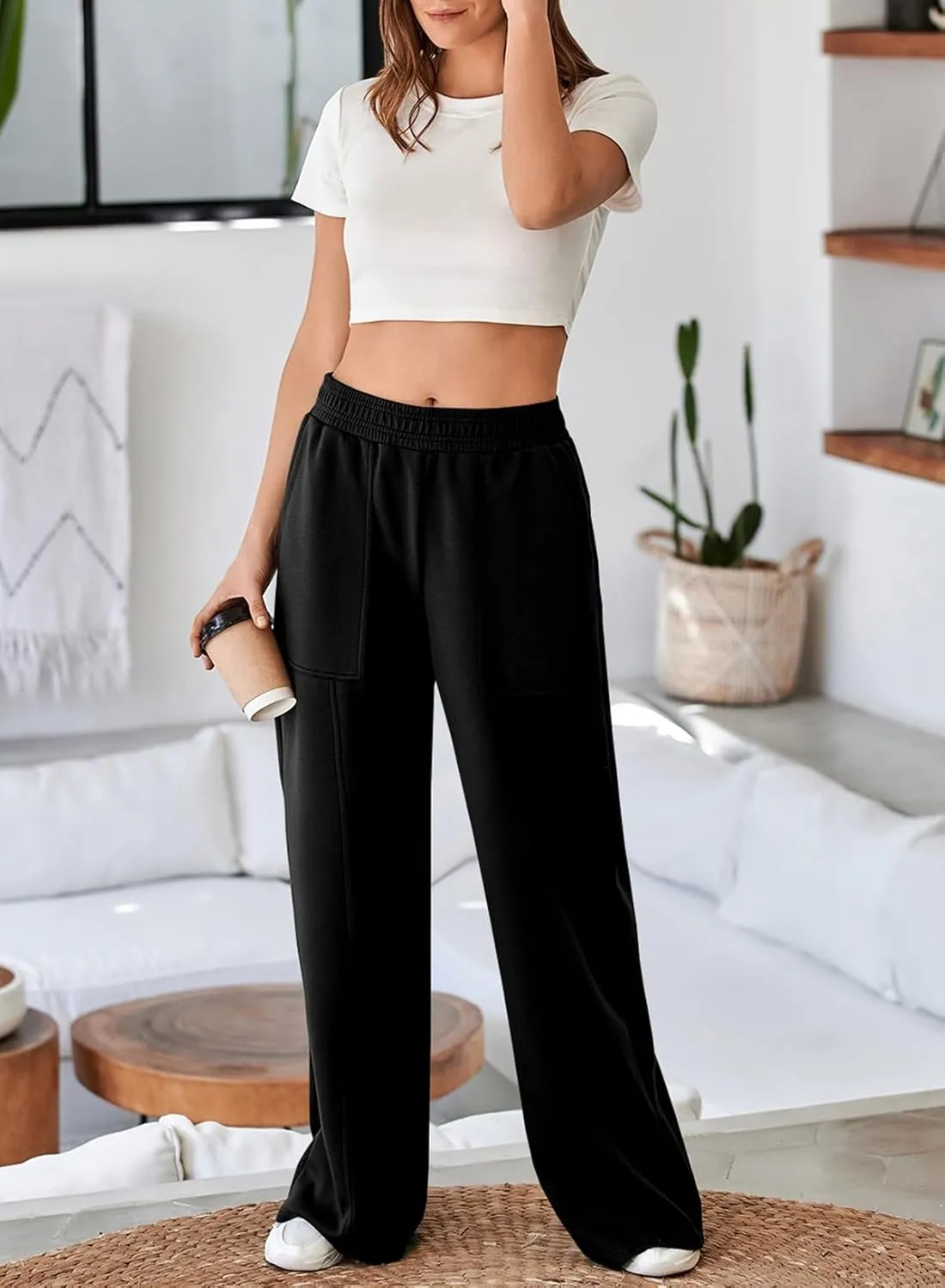 Aleumdr Women's Wide Leg Sweatpants Elastic High Waisted Long Pants Casual Loose Yoga Pants with Pockets 2025