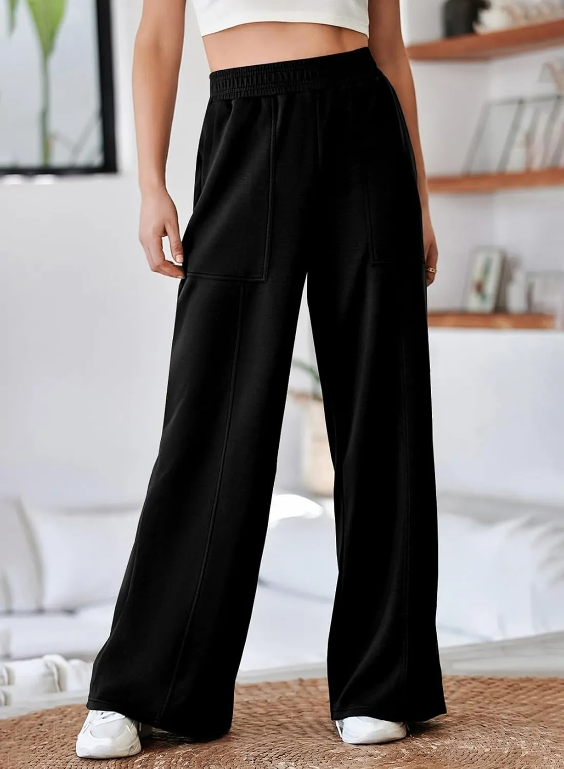 Aleumdr Women's Wide Leg Sweatpants Elastic High Waisted Long Pants Casual Loose Yoga Pants with Pockets 2025