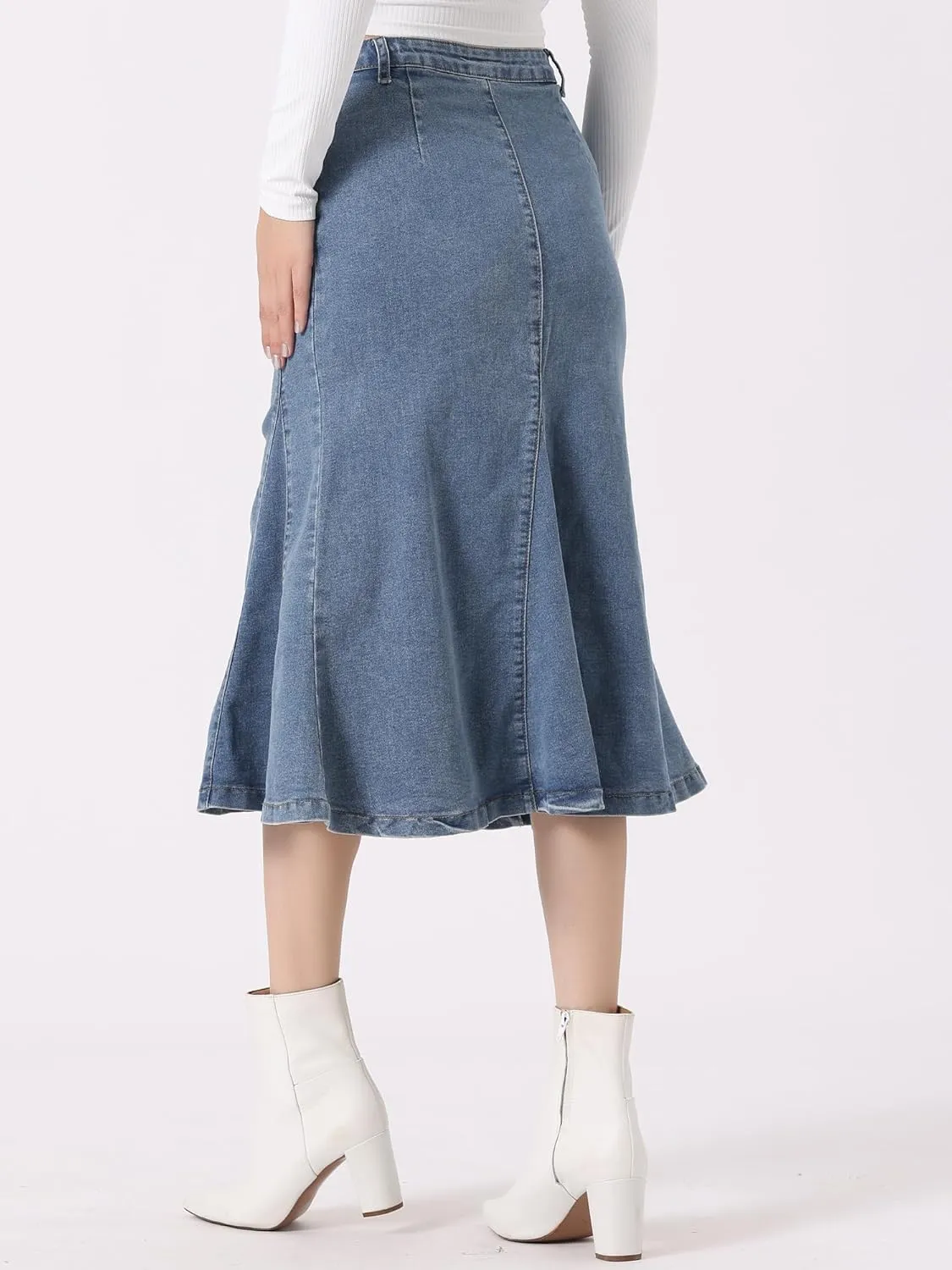 Allegra K Casual Denim Skirt for Women's High Waisted A-Line Flared Midi Skirts