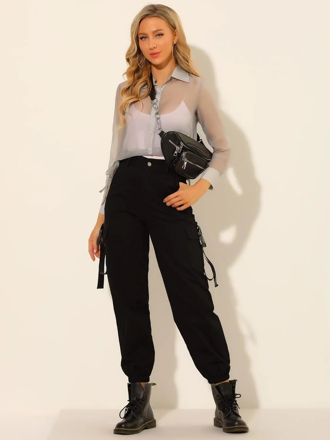 Allegra K Women's See Through Top Long Sleeve Drawstring Hem Button Down Cropped Mesh Sheer Jacket