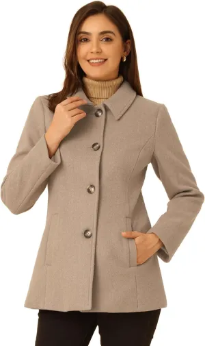 Allegra K Women's Work Office Winter Overcoat Single Breasted Point Collar Pea Coat