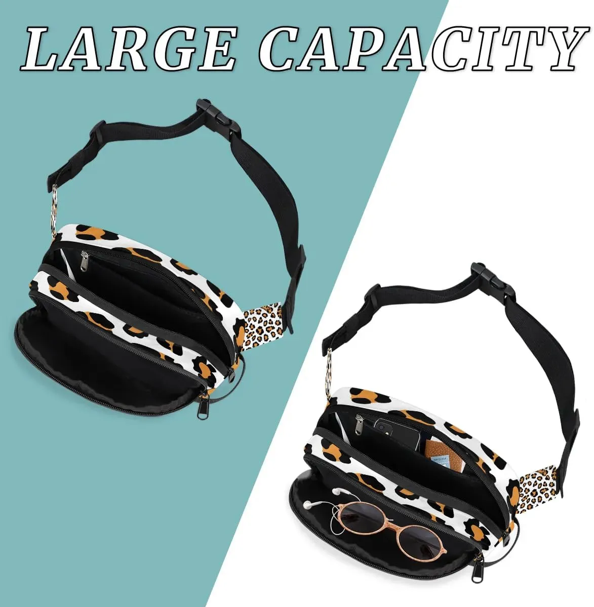 Animal Leopard Print Crossbody Bags for Women Trendy Waterproof Fanny Pack with Adjustable Strap Fanny Pack for Travel Shopping Running and Daily Use