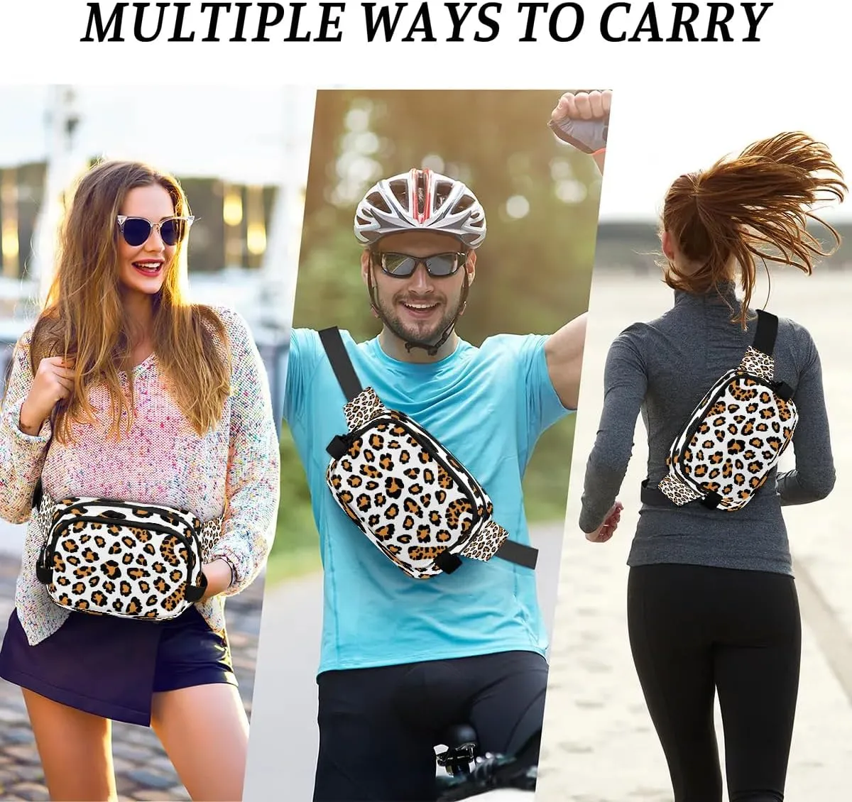 Animal Leopard Print Crossbody Bags for Women Trendy Waterproof Fanny Pack with Adjustable Strap Fanny Pack for Travel Shopping Running and Daily Use