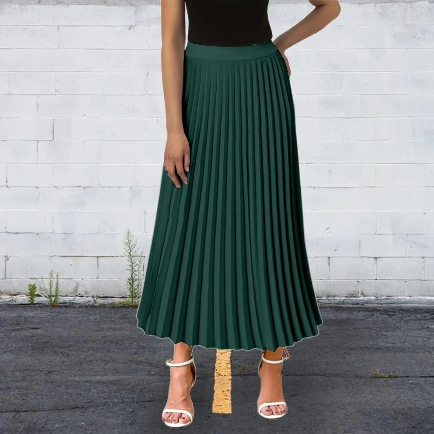 Aniywn Boho Skirts for Women 2025 Pleated Midi Skirts for Women Long High Elastic Waisted Summer Flowy Chiffon Swing Skirt
