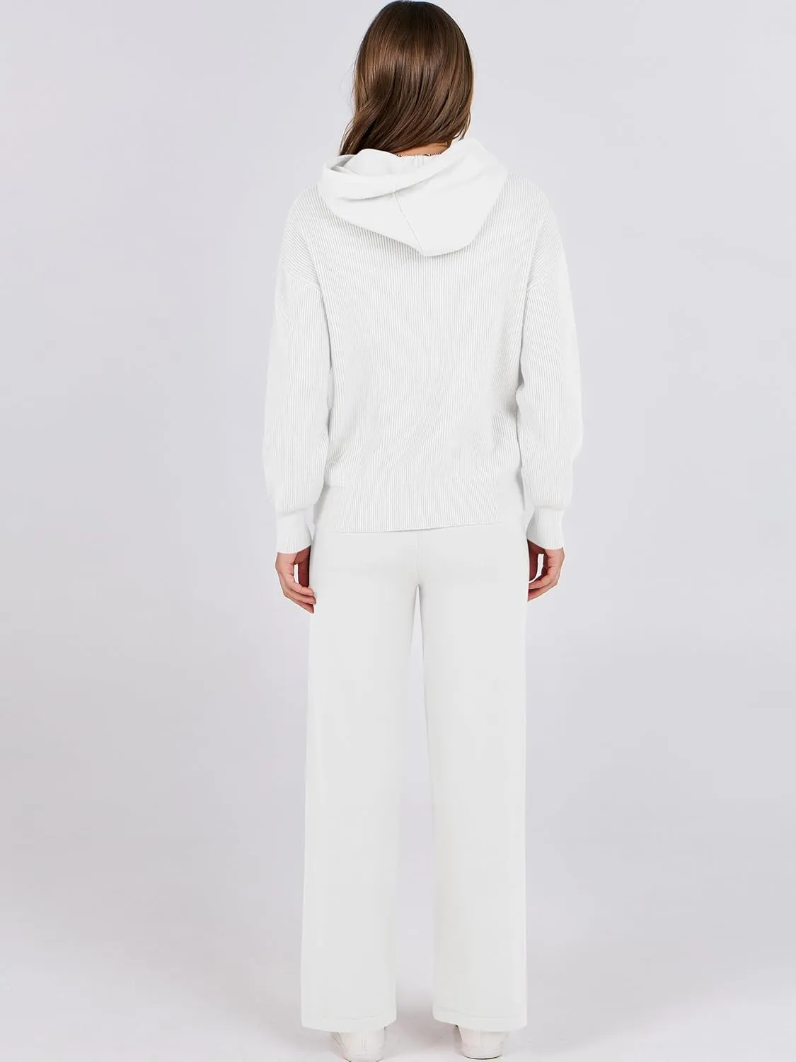 ANRABESS Women 2 Piece Outfits Sweater Sets Loose Long Sleeve Hoodies Knit Pullover Wide Leg Pants 2025 Fall Lounge Sweatsuit