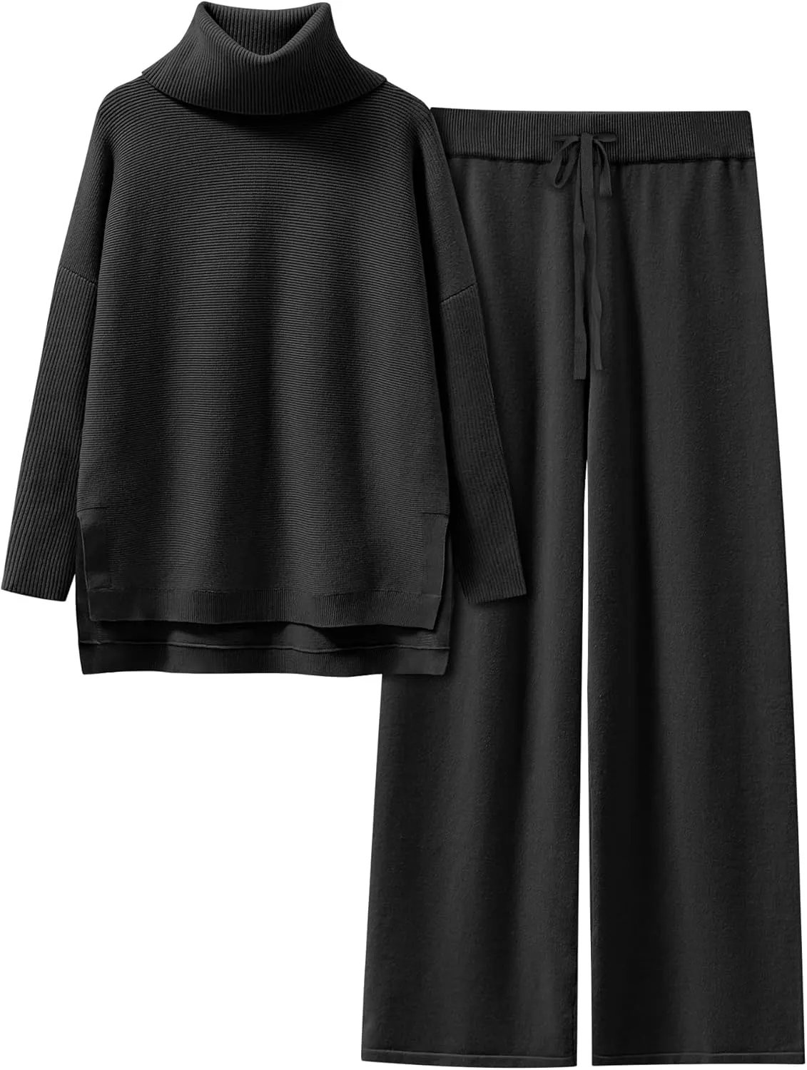 ANRABESS Women Two Piece Outfits Oversized Turtleneck Knit Pullover Sweater Top Wide Leg Pants Lounge Set Sweatsuit 2025 Fall