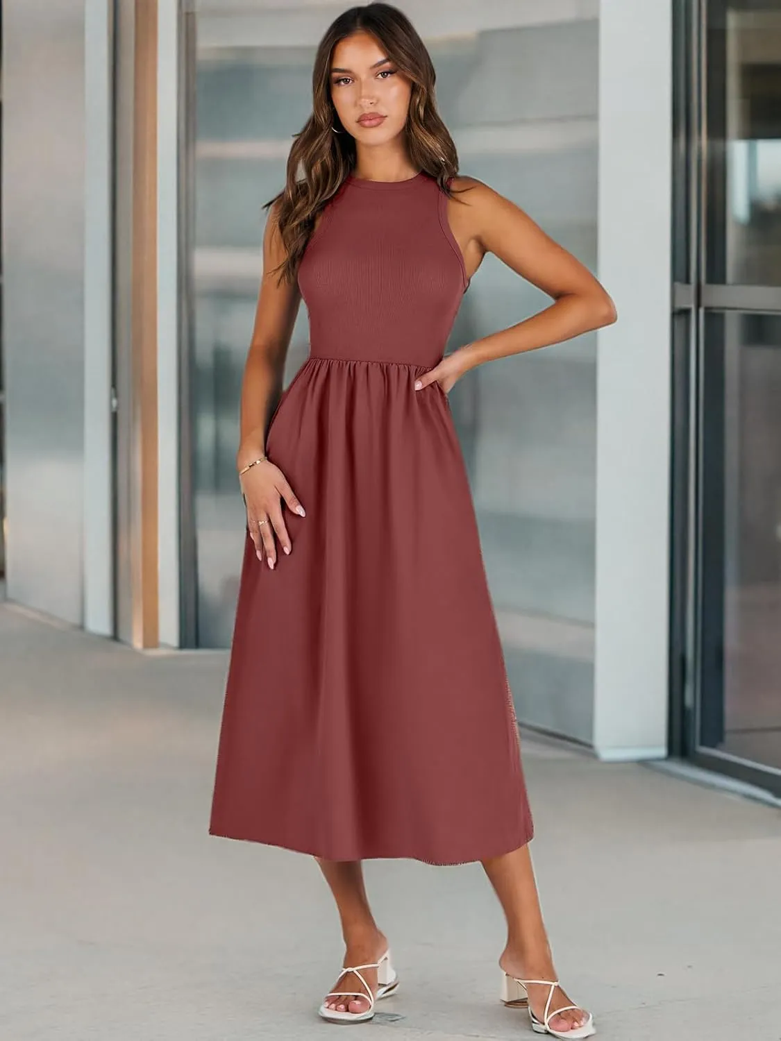 ANRABESS Womens 2025 Summer Casual Maxi Dress A line Tiered Flowy Short Sleeve Crewneck T Shirt Beach Travel Long Dresses