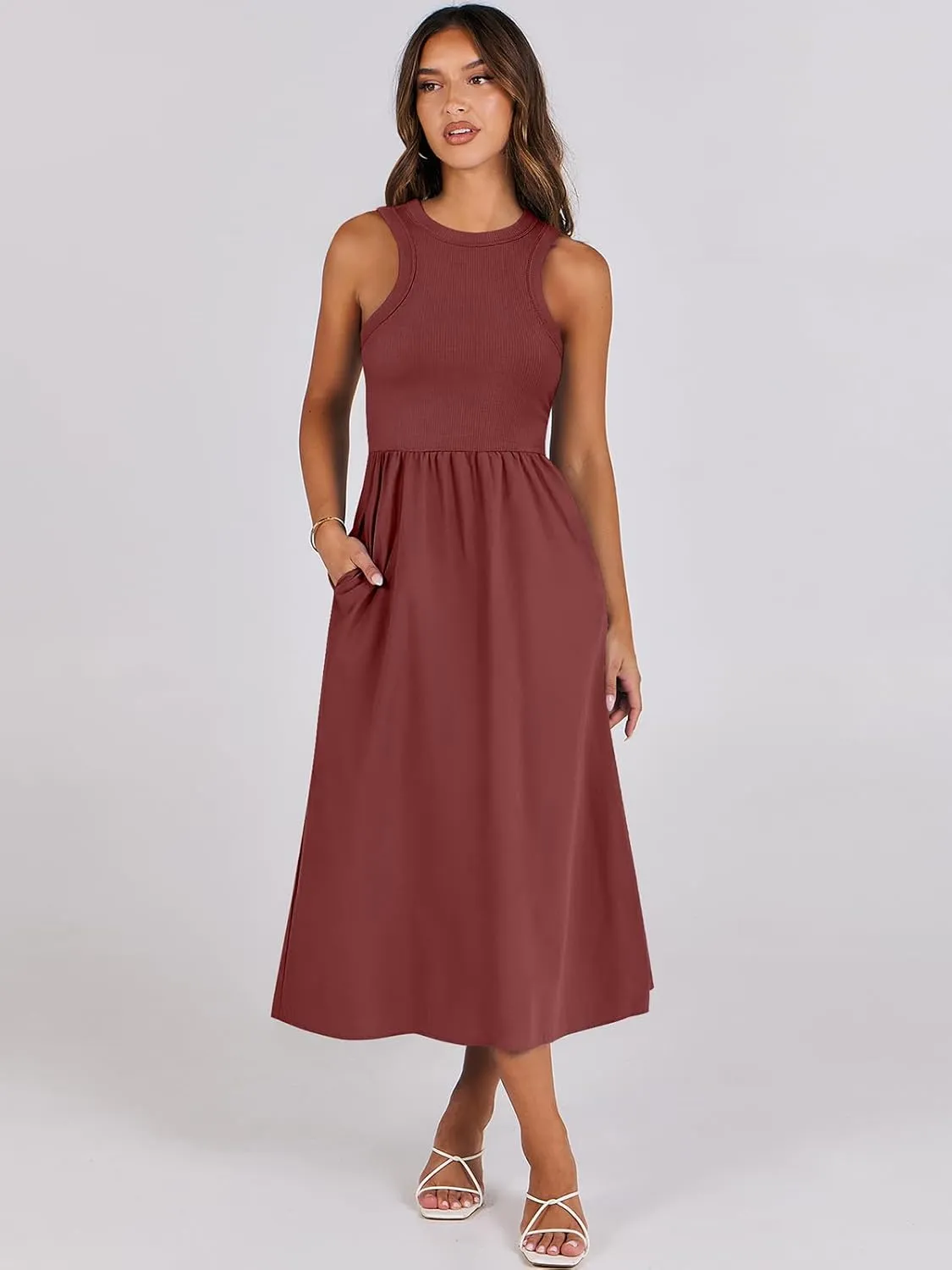ANRABESS Womens 2025 Summer Casual Maxi Dress A line Tiered Flowy Short Sleeve Crewneck T Shirt Beach Travel Long Dresses