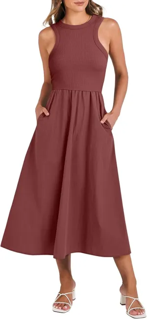 ANRABESS Womens 2025 Summer Casual Maxi Dress A line Tiered Flowy Short Sleeve Crewneck T Shirt Beach Travel Long Dresses