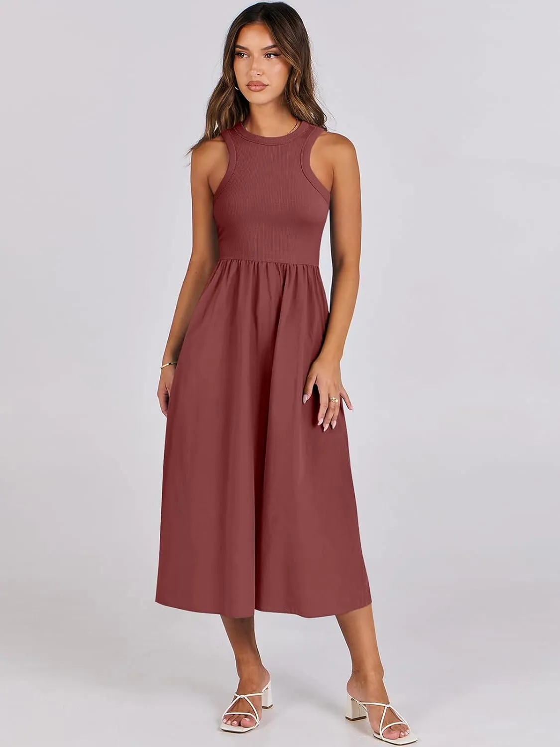 ANRABESS Womens 2025 Summer Casual Maxi Dress A line Tiered Flowy Short Sleeve Crewneck T Shirt Beach Travel Long Dresses