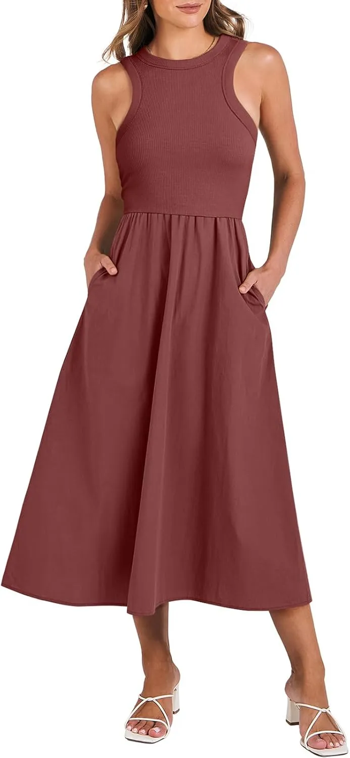 ANRABESS Womens 2025 Summer Casual Maxi Dress A line Tiered Flowy Short Sleeve Crewneck T Shirt Beach Travel Long Dresses